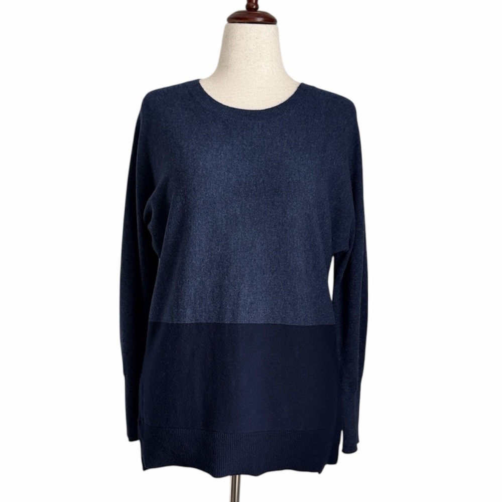 Athleta Wool Cashmere Sweater Navy Colorblock Tunic Long Sleeve Knit Top Size XS